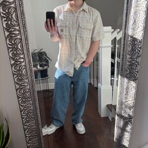 Carhartt Cream & White Plaid Loose Fit Midweight Short Sleeve Workwear Shirt